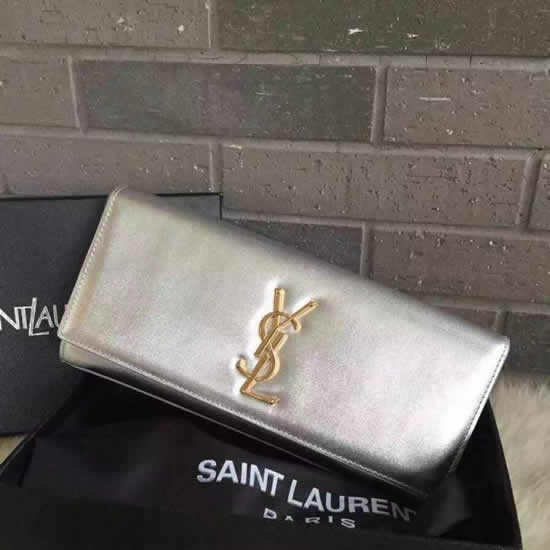 Replica Saint Laurent Silver Classic Metallic Monogramme Clutch Handbags